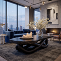 Modern Coffee Table with Twisted Sculptural Base, solid wood, built to order, Black finish
