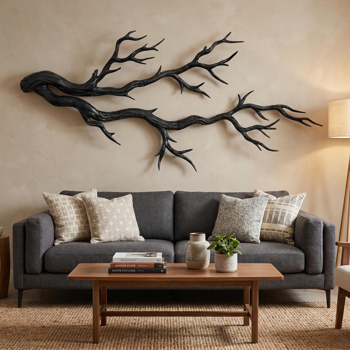 Twisted Branch Solid Wall Sculpture Organic Decor, solid wood, built to order, Black finish