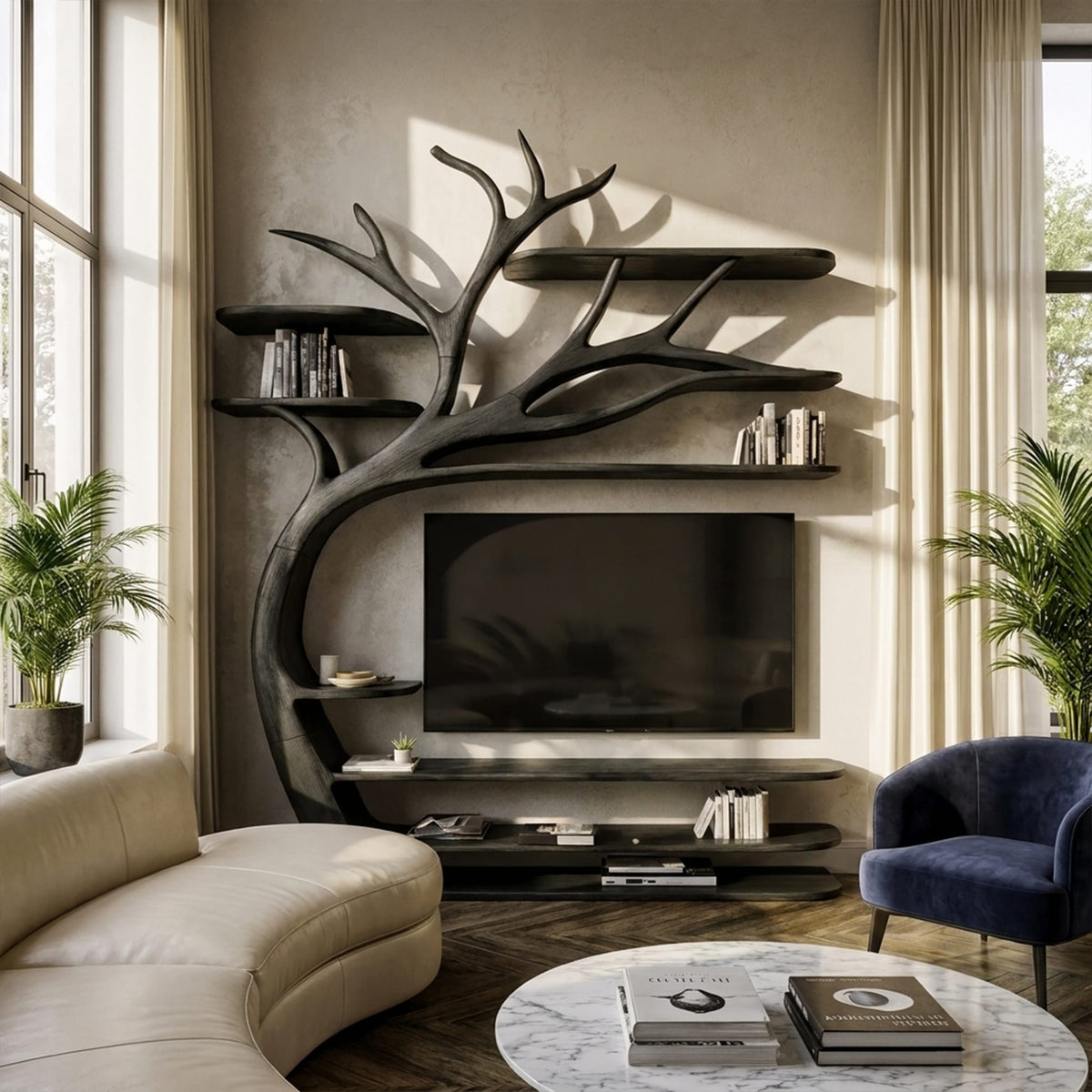 Rustic Tree TV Stand Bedroom Or Living Room Decor, solid wood, built to order