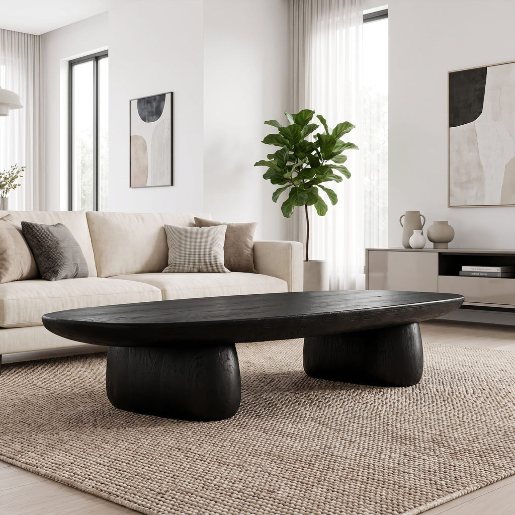 Contemporary Coffee Table with Column Form, solid wood, built to order