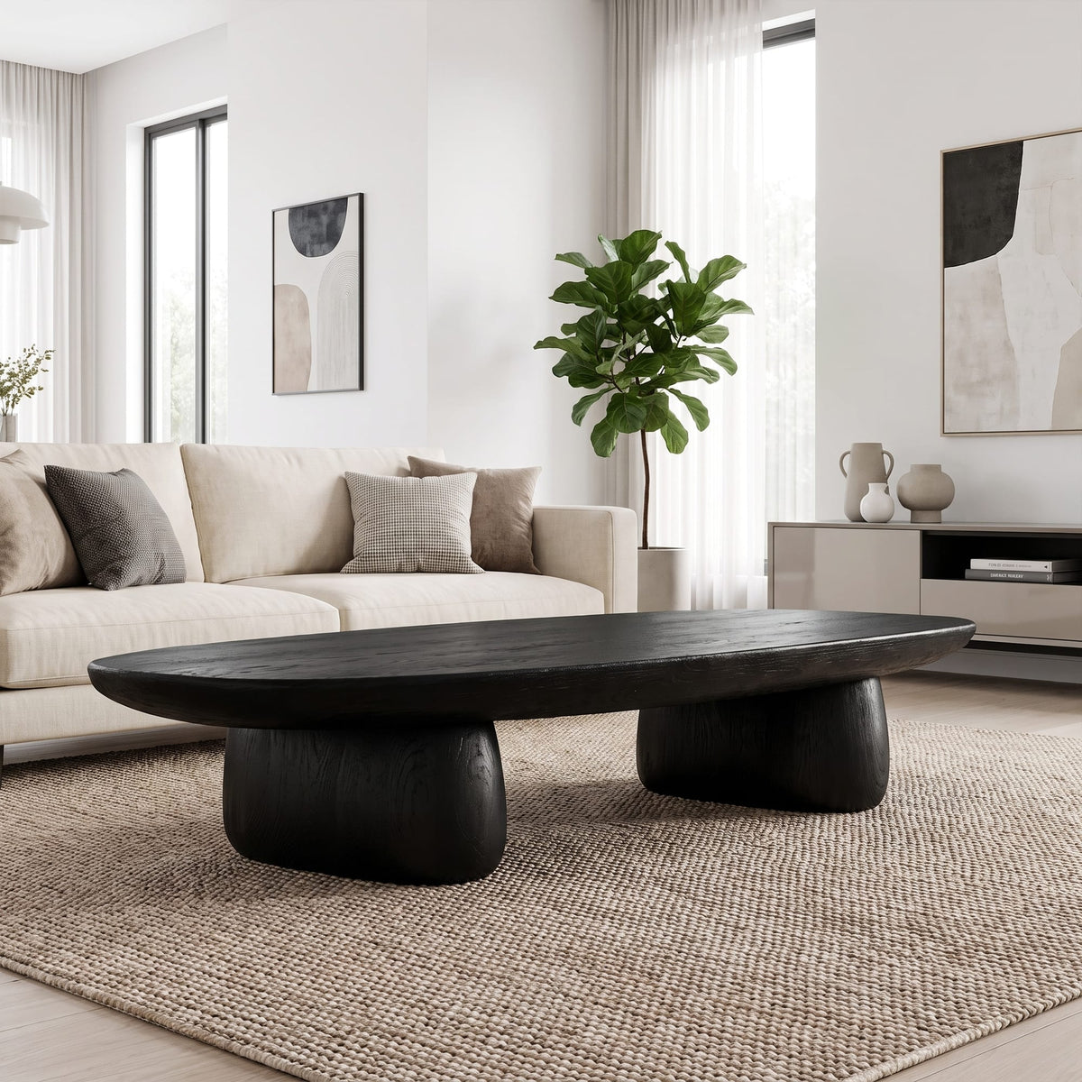 Contemporary Coffee Table with Column Form, solid wood, built to order
