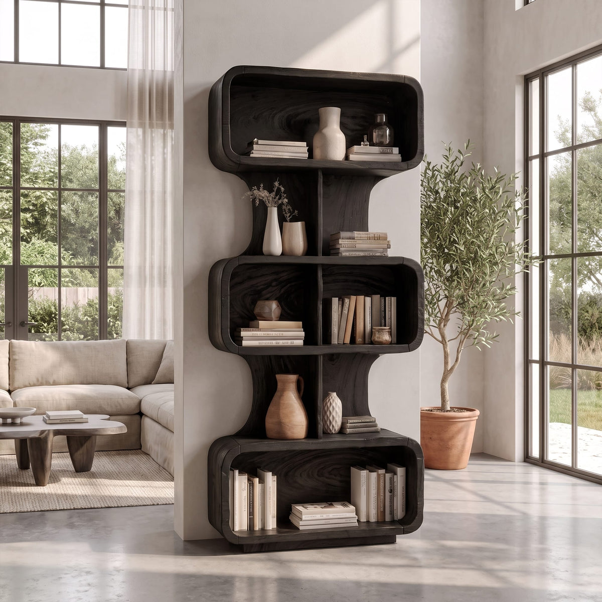 Mid Century Bookshelf Handcrafted Design, solid wood, built to order