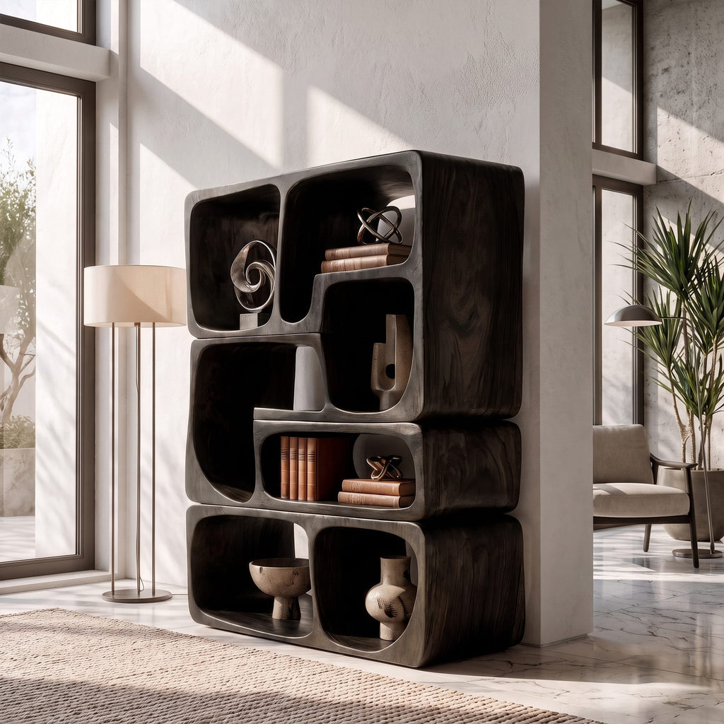 Mid Century Bookshelf Handcrafted Modular Shelves, solid wood, built to order