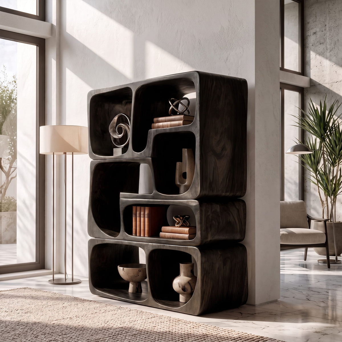 Mid Century Bookshelf Handcrafted Modular Shelves, solid wood, built to order