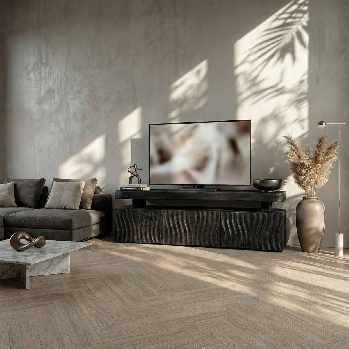 Modern Wave Pattern TV Cabinet