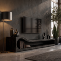 Organic TV Cabinet with Sculptural Wave Wood Base and Media Console, solid wood, built to order, Black finish