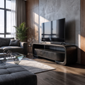 Organic Entertainment Center with Sculptural Live Edge Design, solid wood, built to order, Black finish