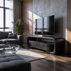 Organic Entertainment Center with Sculptural Live Edge Design, solid wood, built to order, Black finish