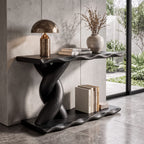 Contemporary Console Table with Spiral Base and Lower Display Shelf, solid wood, built to order