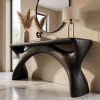 Mid Century Console Table with Flowing Curved Frame, solid wood, built to order
