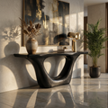 Contemporary Organic Sculptural Console Table, solid wood, built to order, Black finish
