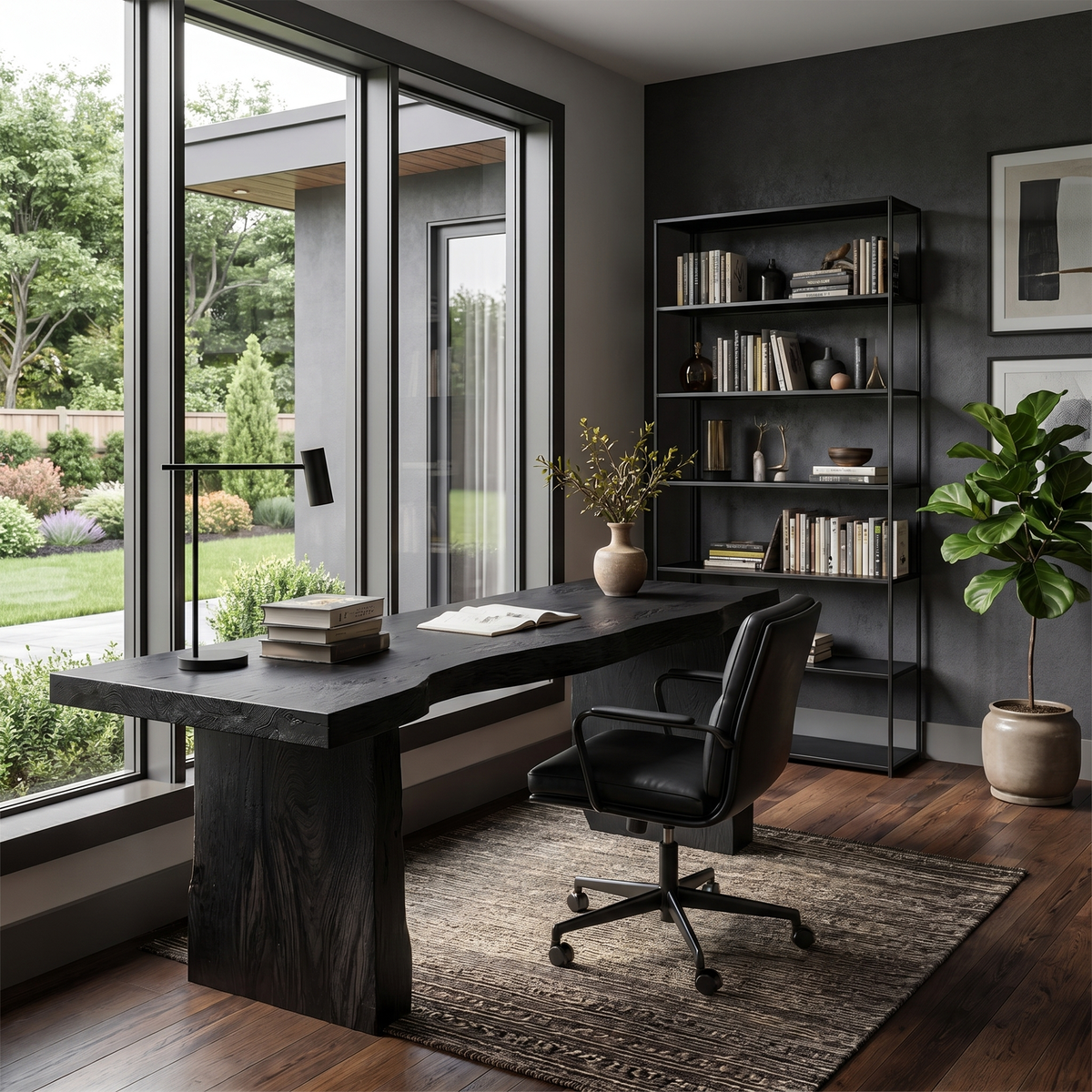 Live Edge Stump Desk, Black finish