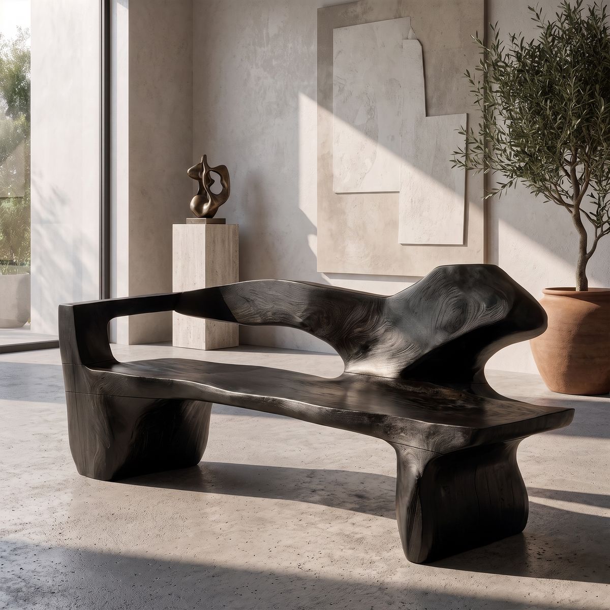 Rustic Bench Live Edge Design, solid wood, built to order, Black finish