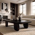 Minimal Coffee Table with Organic Pedestal Base, solid wood, built to order, Black finish