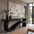 Modern Console Table Table with Sculptural Open Base, solid wood, built to order, Black finish