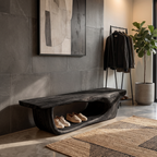 Organic Shoe Bench with Open Shoe Storage, solid wood, built to order, Black finish