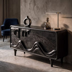 Mid Century Sideboard with Intricately Carved Front Design, solid wood, built to order