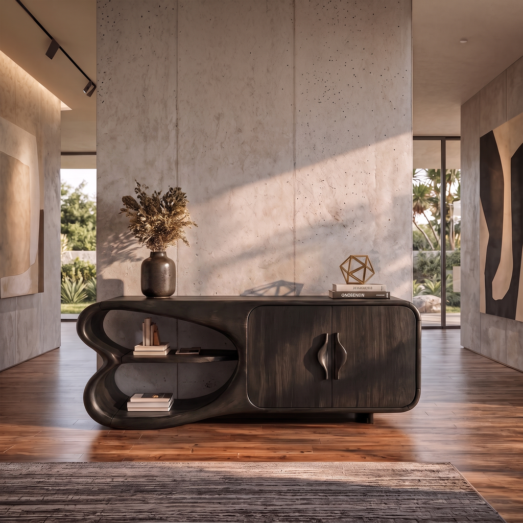 Minimalist Sideboard with Side Compartments, solid wood, built to order, Black finish