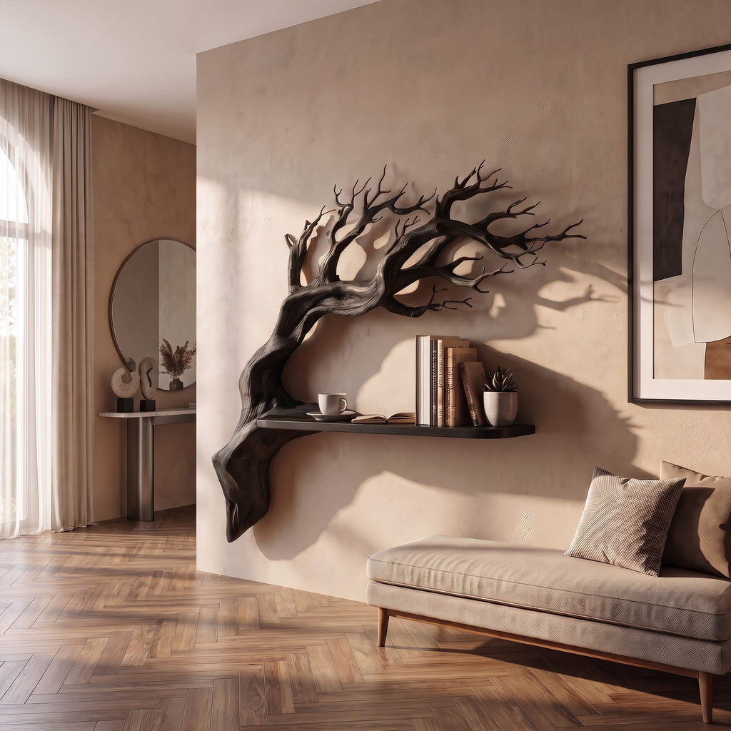 Rustic Branch Floating Shelf Bedroom Wall Decor, solid wood, built to order