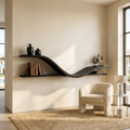 Organic Modern Curved Shelf Living Room Or Hallway, solid wood, built to order, Black finish