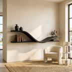 Organic Modern Curved Shelf Living Room Or Hallway, solid wood, built to order, Black finish
