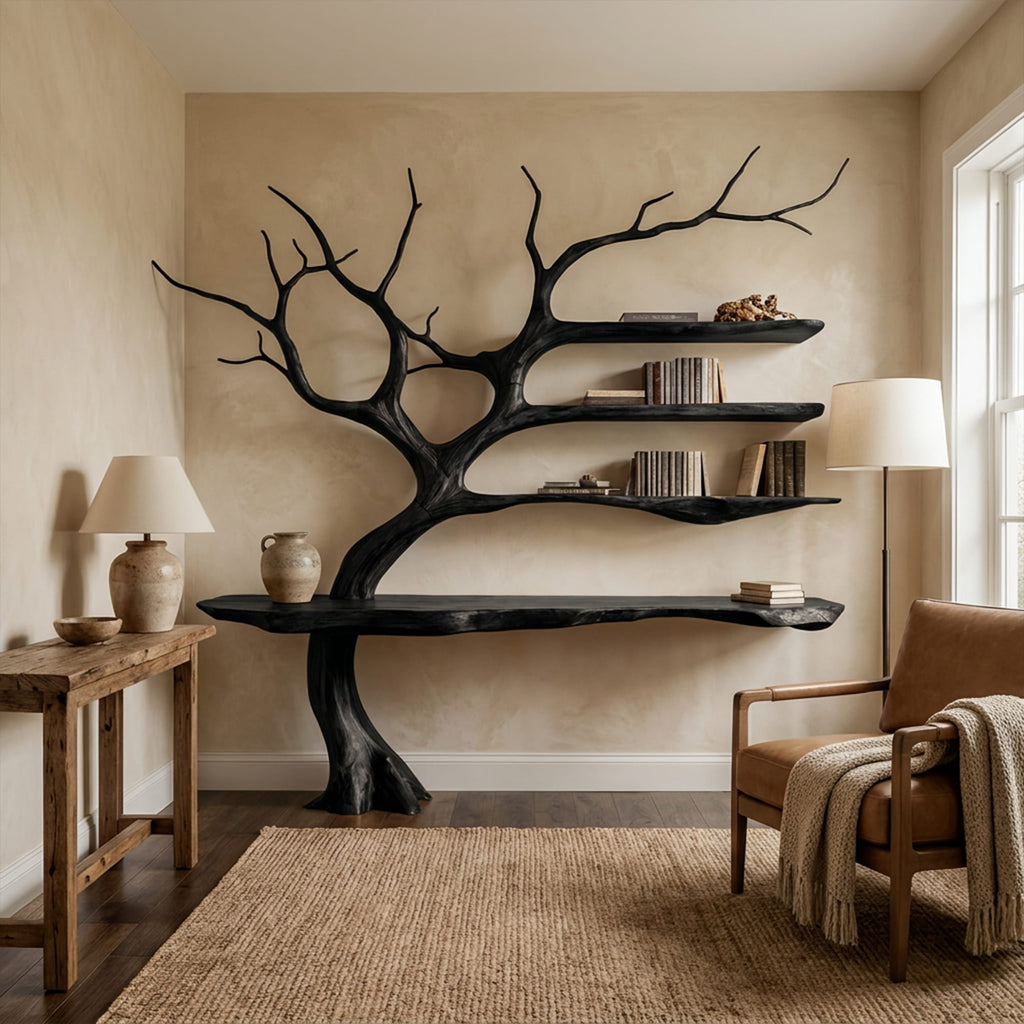 Rustic Console Table Tree Branch Reading Room, solid wood, built to order