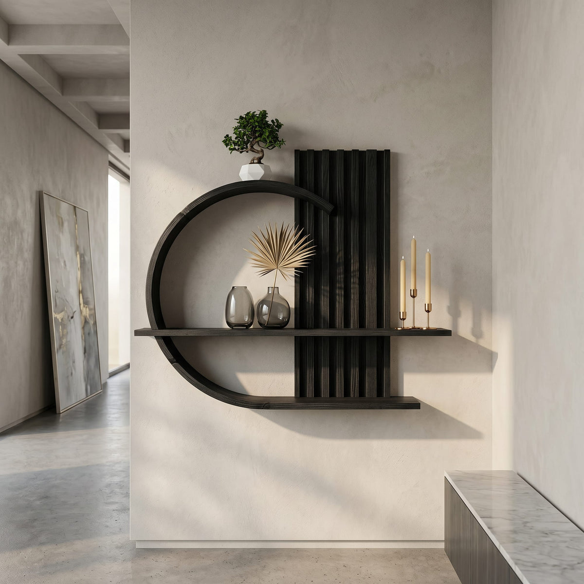 Japandi Organic Modern Wall Shelf Living Room and Bedroom, solid wood, built to order