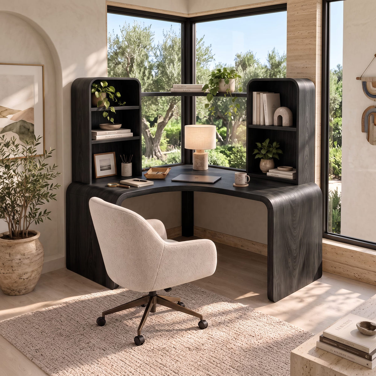 Contemporary Computer Desk with Corner Bookcase, solid wood, built to order