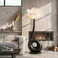 Modern Floor Lamp with Sculptural Loop Base and Floral Shade, solid wood, built to order, view 4