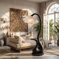 Modern Floor Lamp with Sculptural Curved Base and Display Shelf, solid wood, built to order, view 4