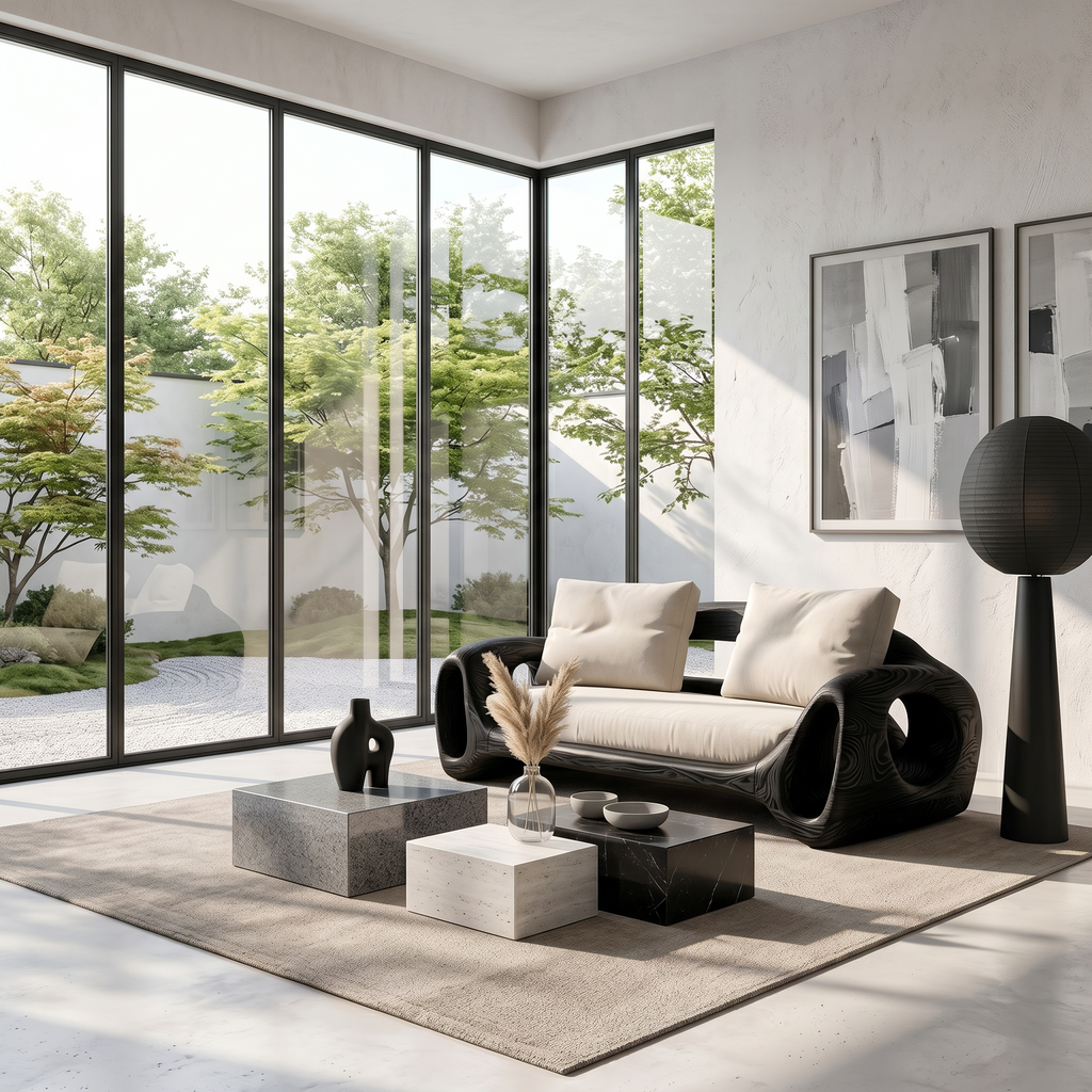 Organic Sofa Frame with Sculptural Circular Armrests, solid wood, built to order, view 4