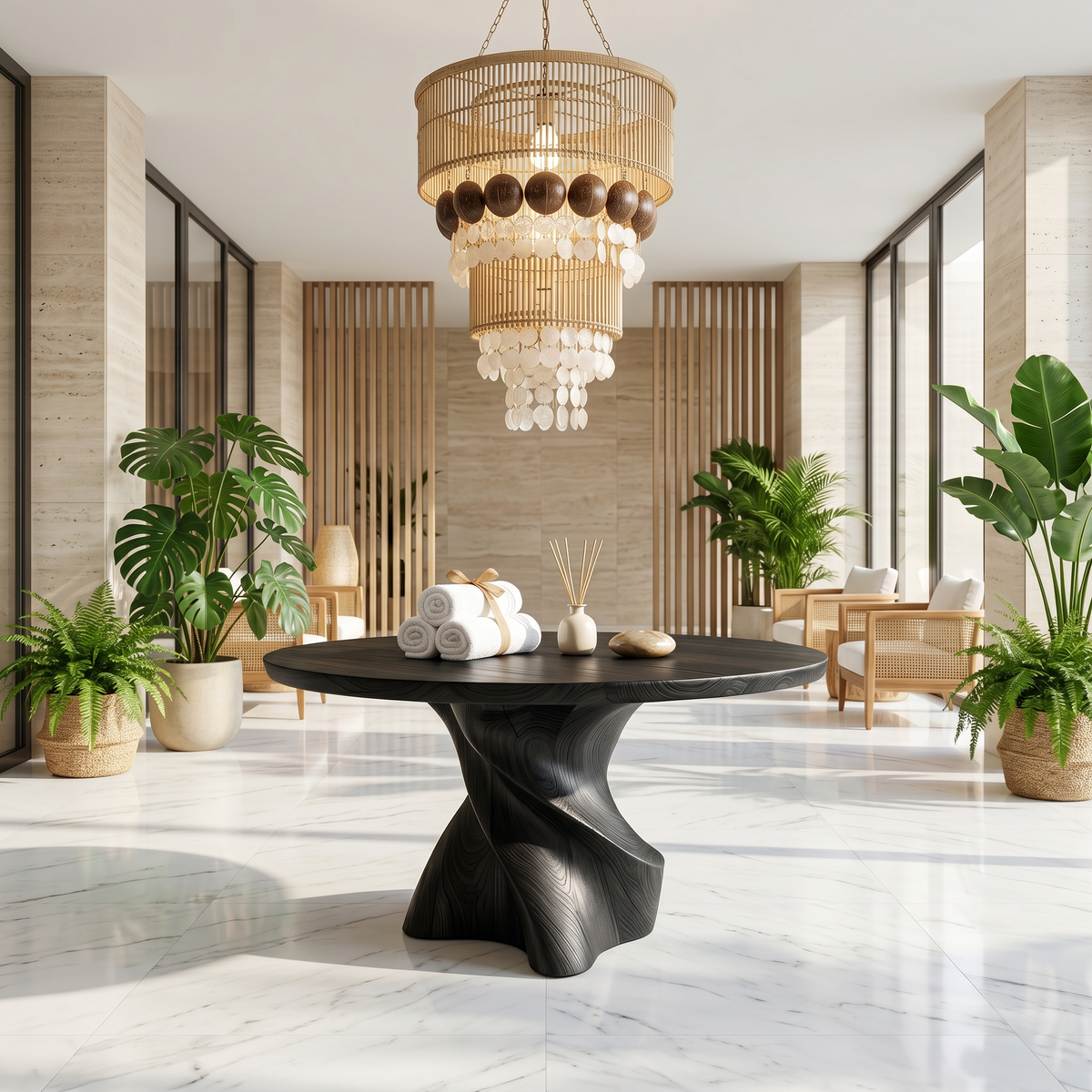 Organic Modern Foyer Table Freeform Design, solid wood, built to order, view 4