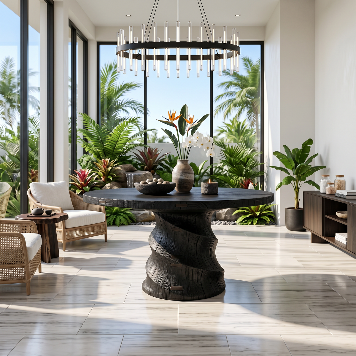 Organic Foyer Table with Sculptural Spiral Design, solid wood, built to order, view 4
