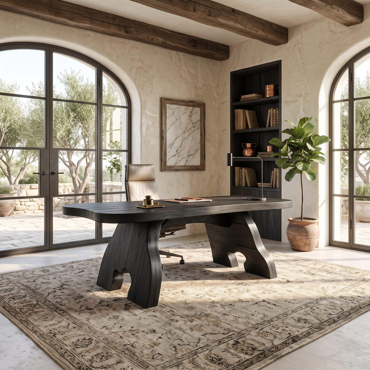 Contemporary Office Desk with Edge Top, solid wood, built to order