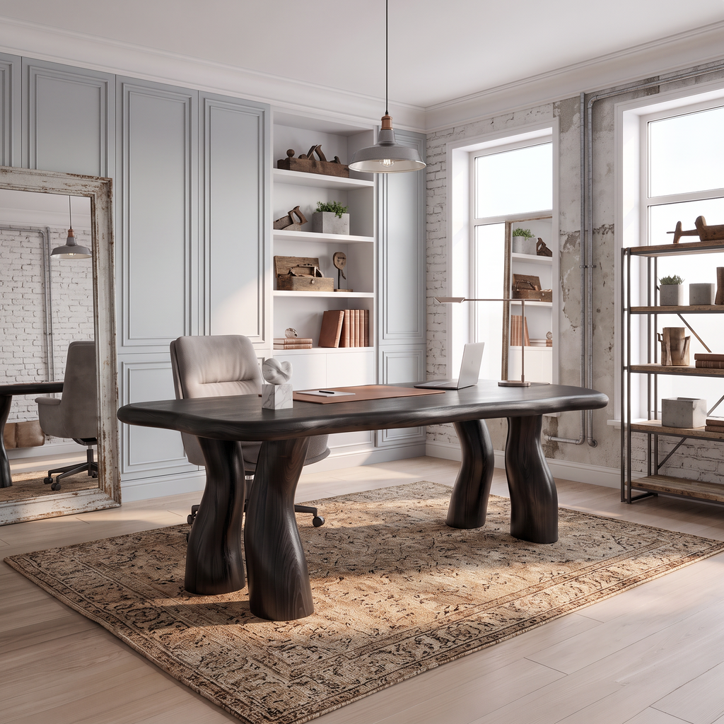 Modern Office Desk with Interconnected Curved Legs, solid wood, built to order