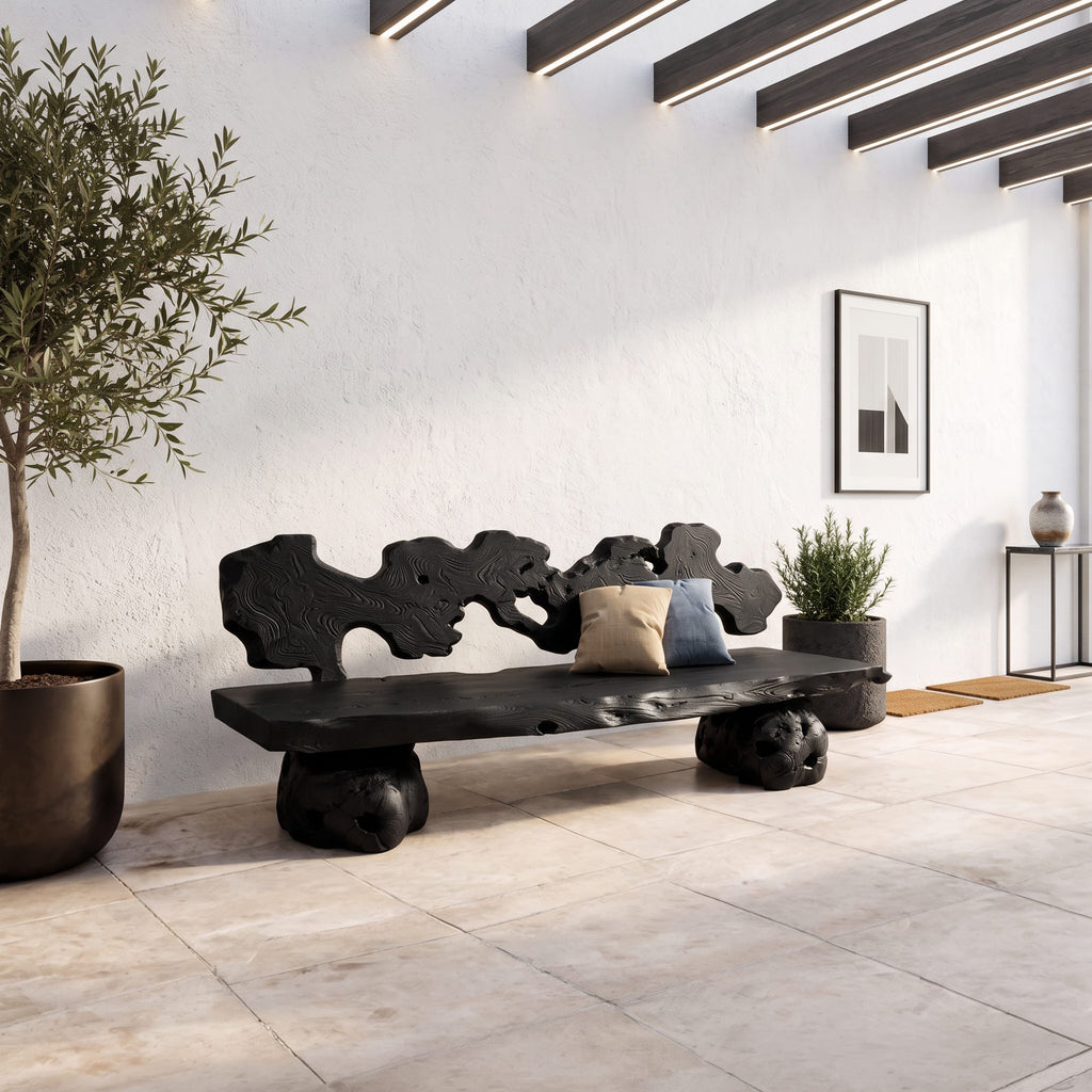 Contemporary Garden Bench with Interwoven Branch Design, solid wood, built to order