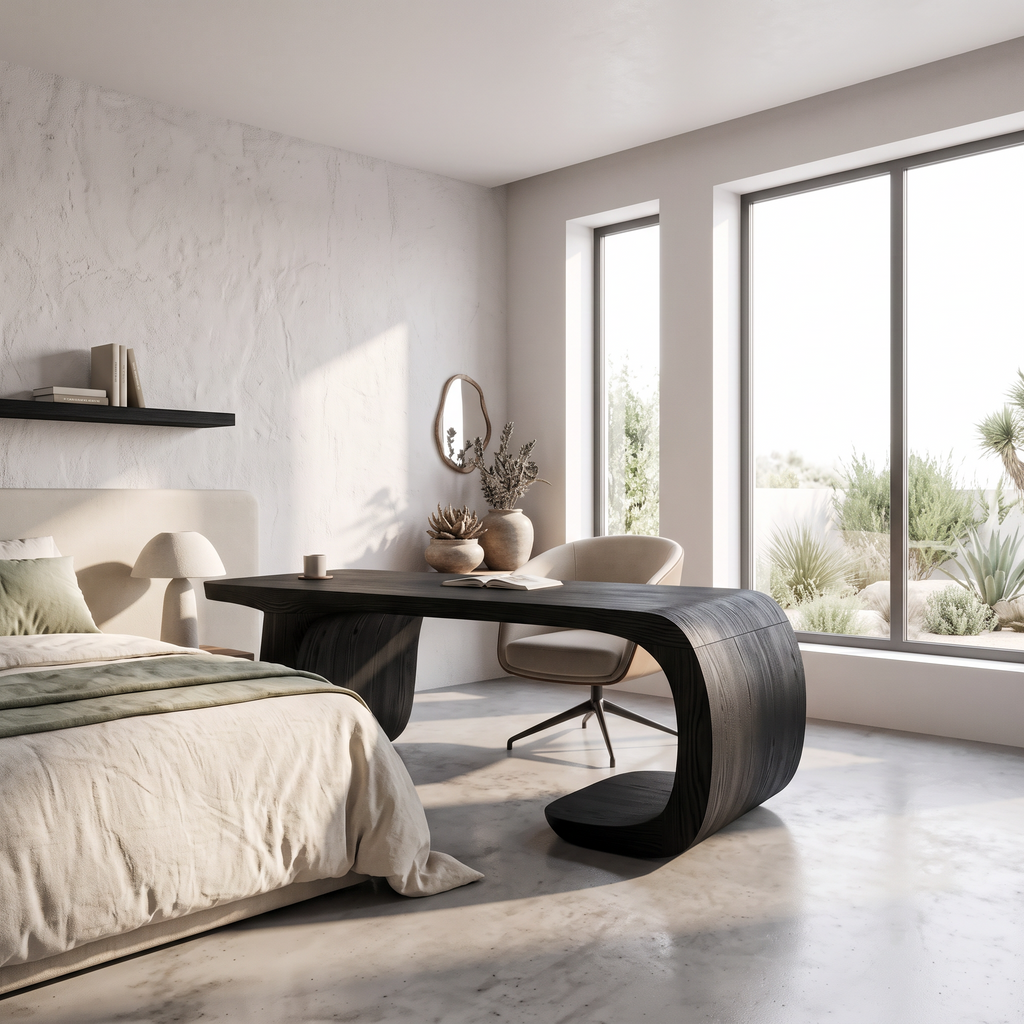 Minimalist Writing Desk with Clean Symmetrical Base, solid wood, built to order, view 4