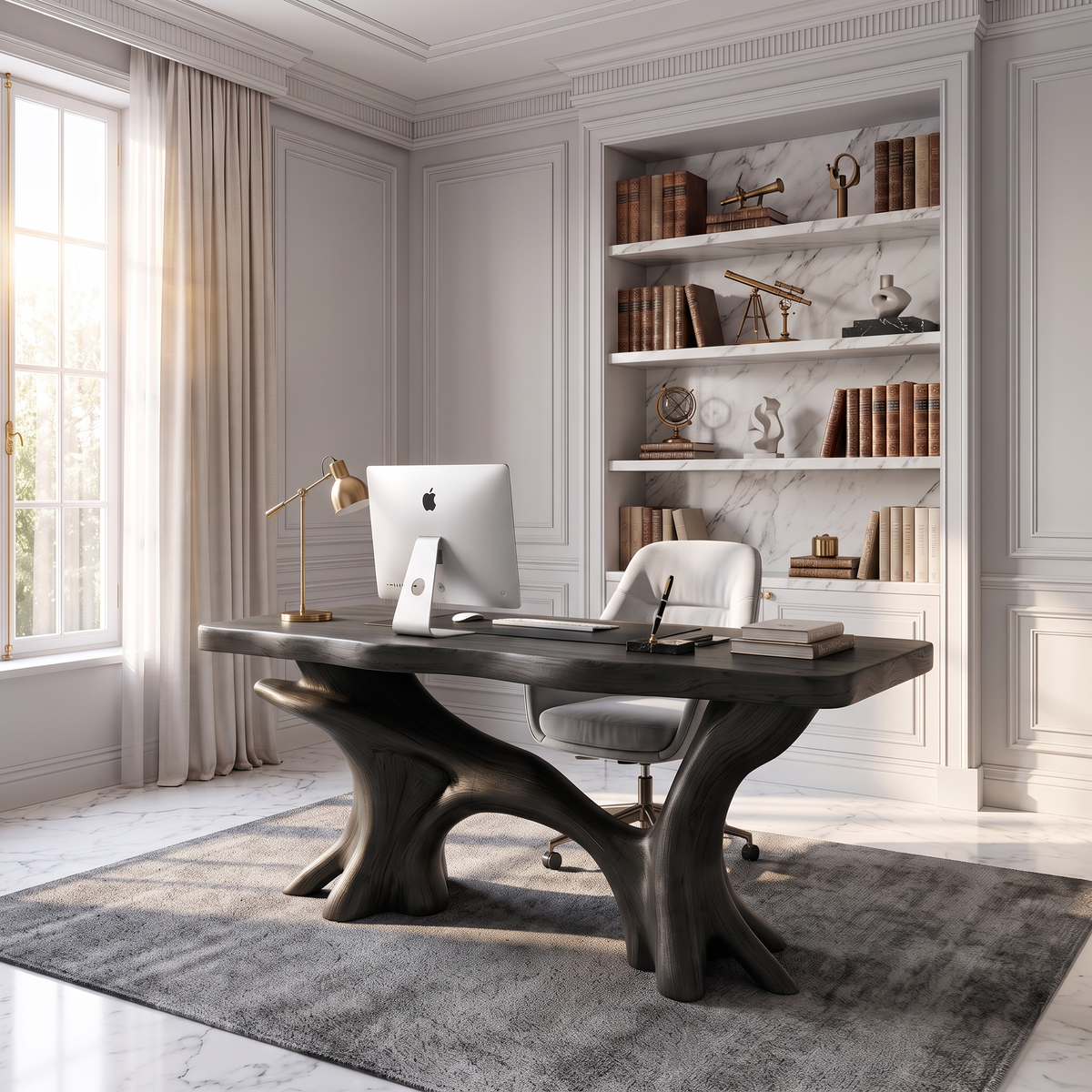Modern Executive Desk with Sculptural Tree Root Base, solid wood, built to order, view 4