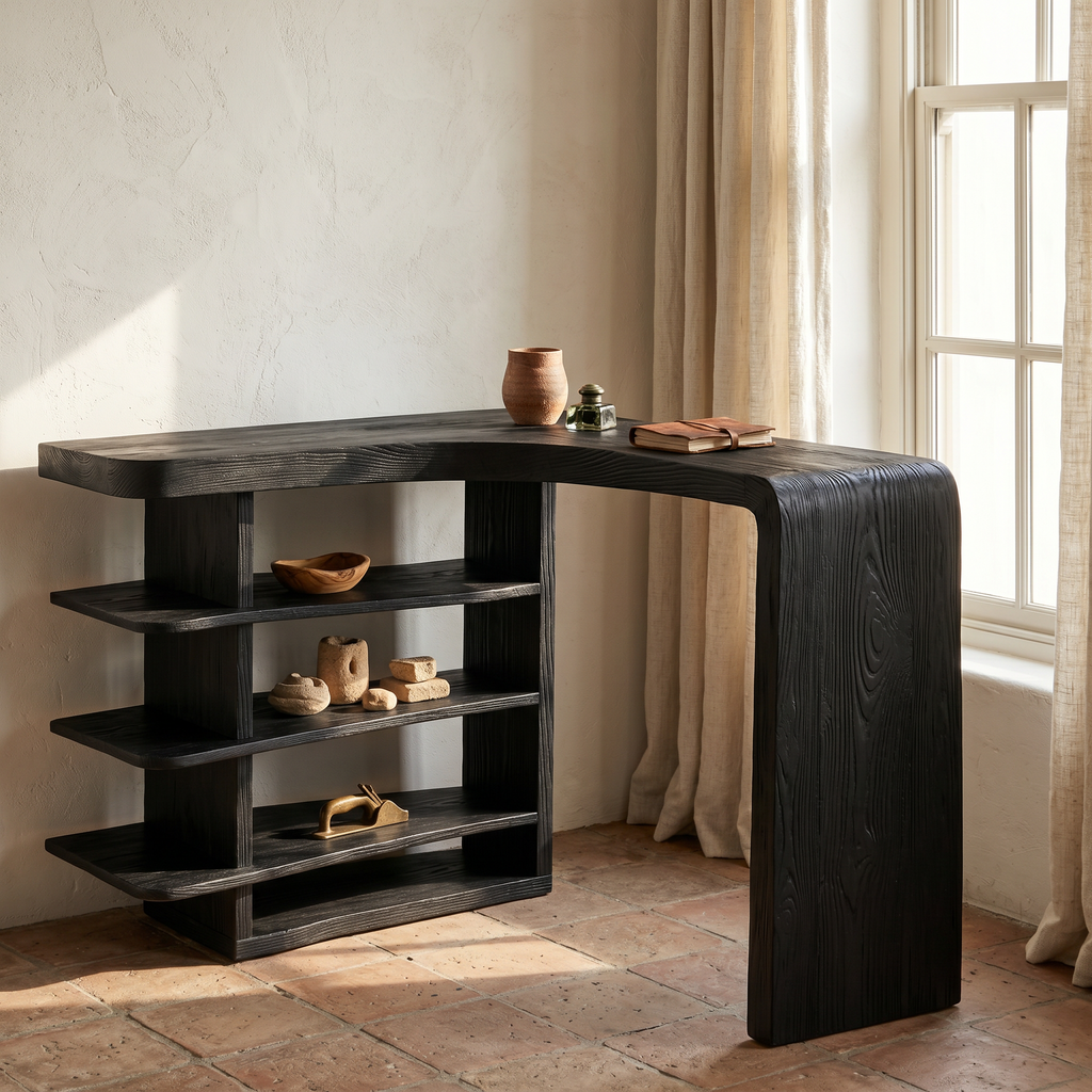 Minimalist Desk with Functional Storage Shelves, solid wood, built to order, view 3