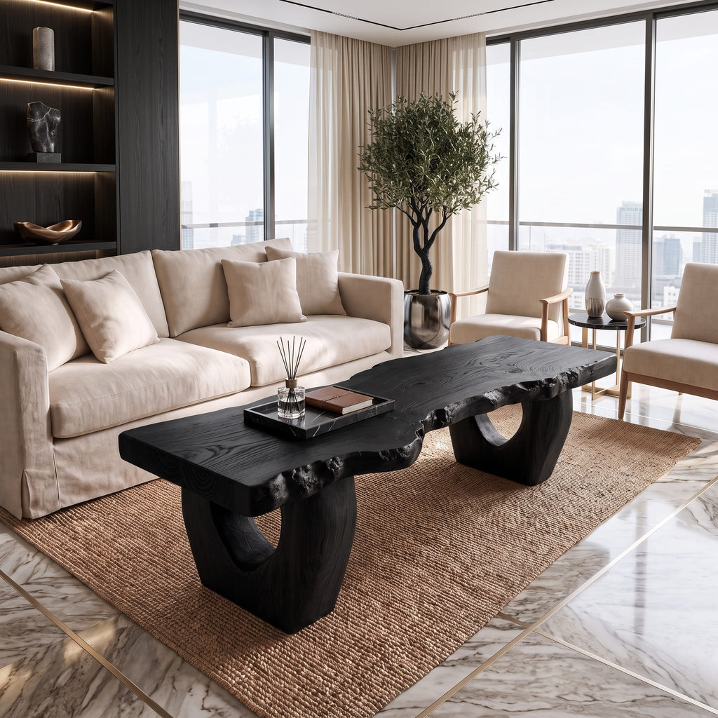 Modern Coffee Table with Open Hollow Legs and Clean Profile, solid wood, built to order