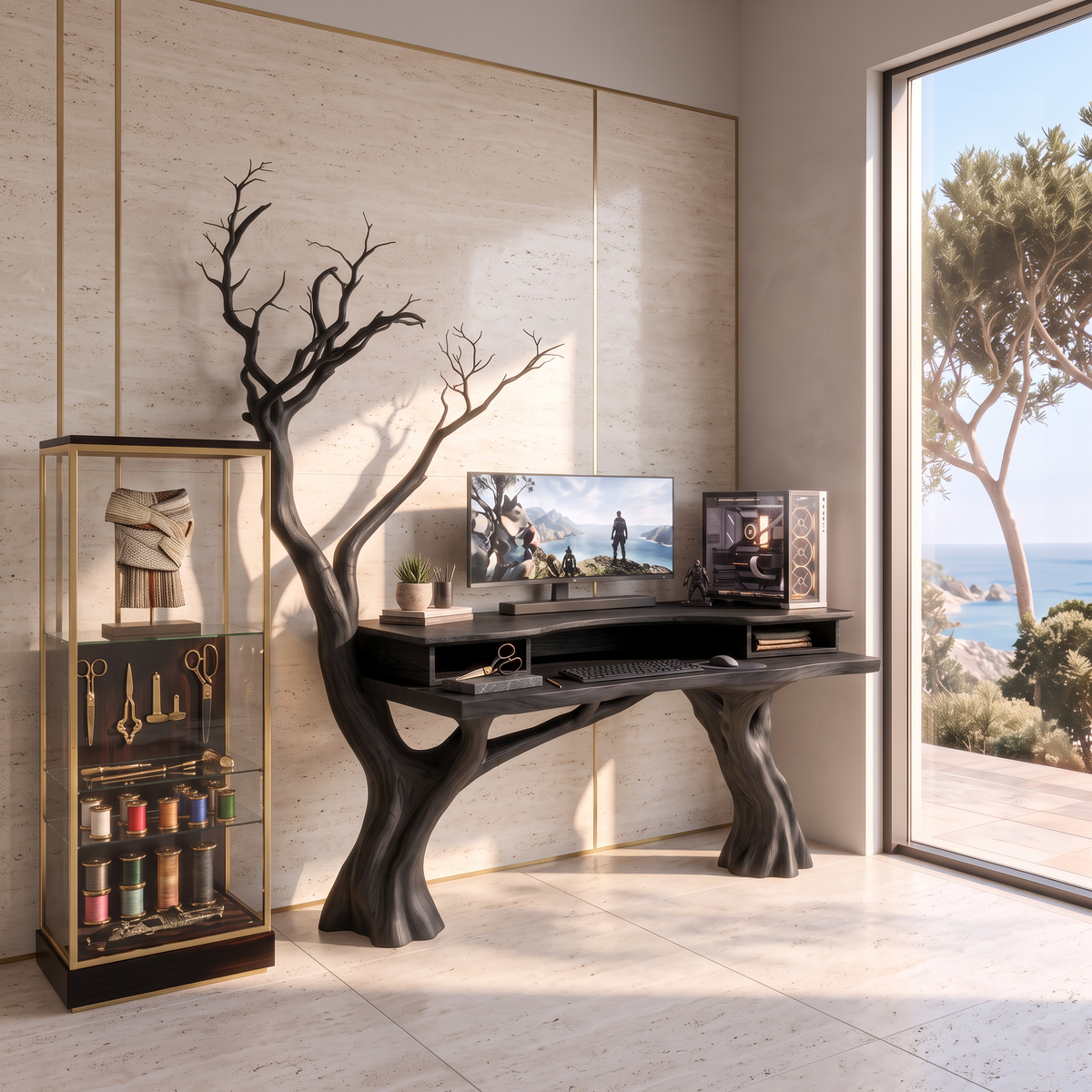 Organic Office Desk with Branch Inspired Frame, solid wood, built to order, view 3
