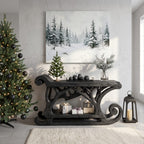 Rustic Console Table with Reindeer Sleigh Design, solid wood, built to order