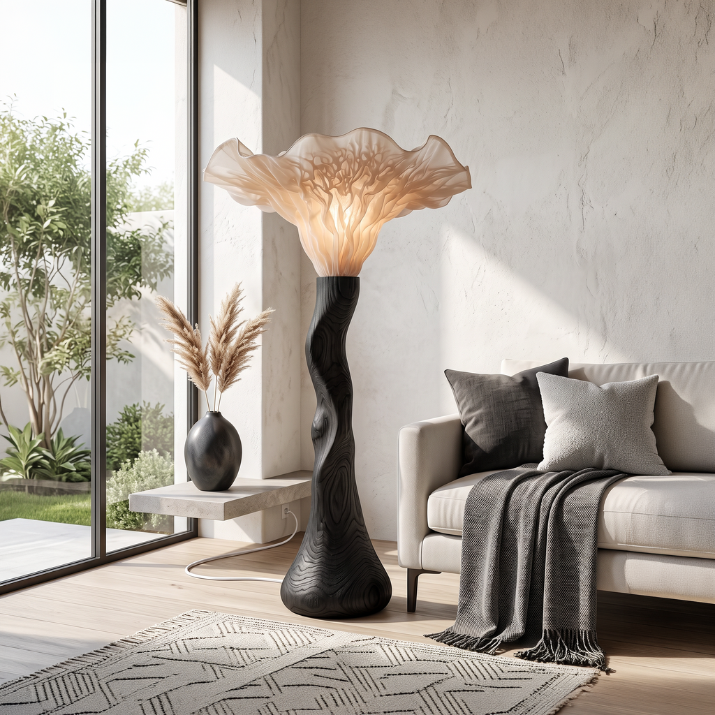 Farmhouse Sculptural Mushroom Floor Lamp, solid wood, built to order, view 4