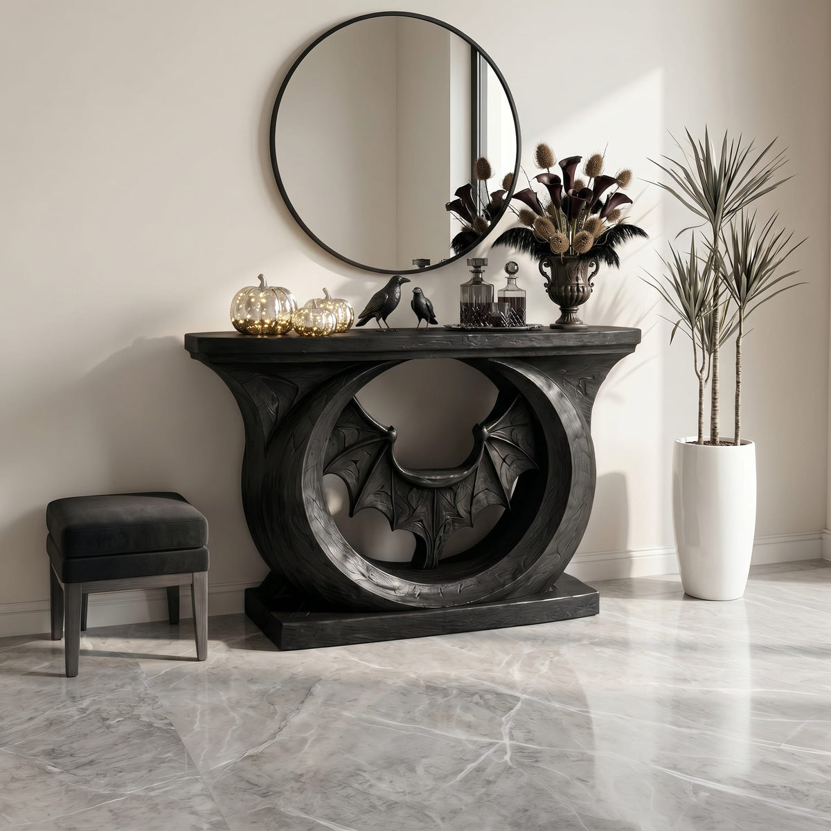 Contemporary Console Table with Sculptural Bat Design, solid wood, built to order