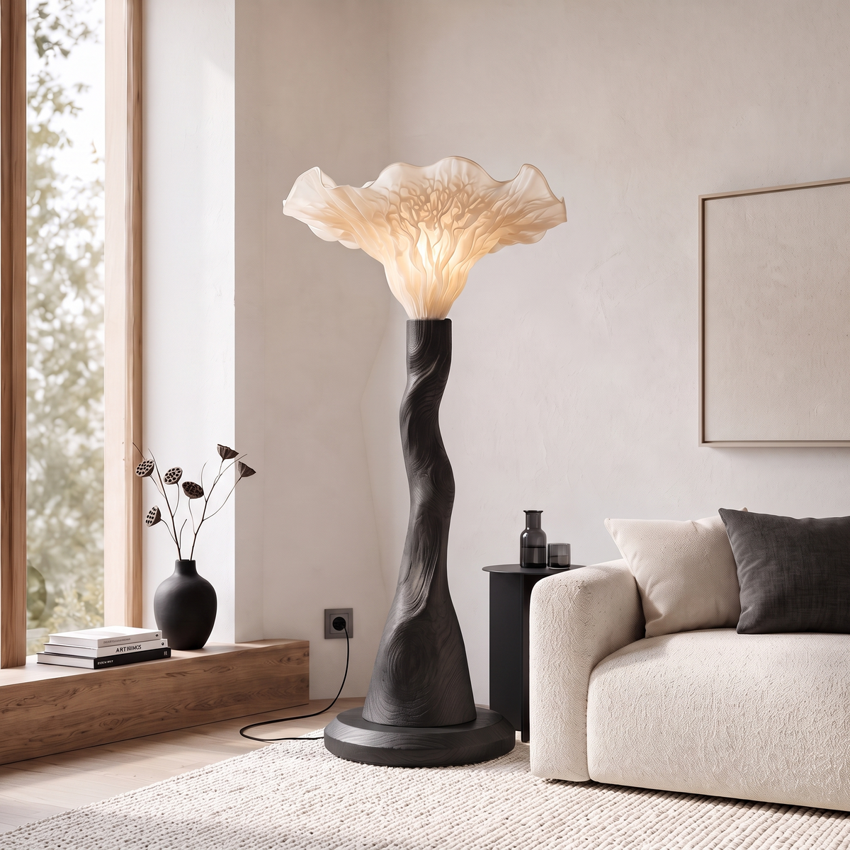 Modern Floor Lamp Organic Mushroom Design Living Room, solid wood, built to order, view 4