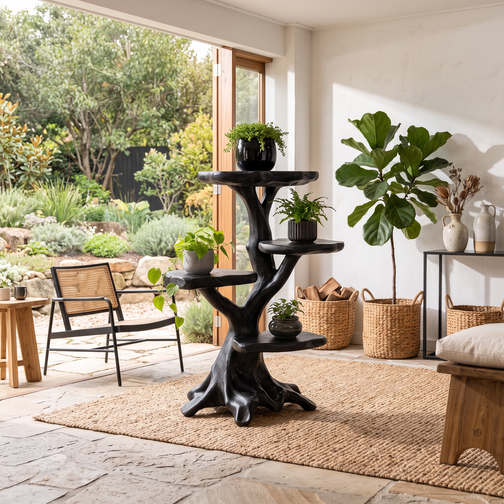 Sculptural Sunroom Plant Stand - solid wood plant stand, view 4