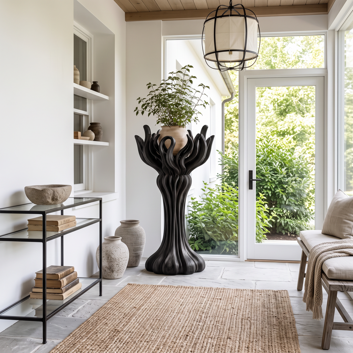 Organic Sculptural Sunroom Plant Stand - solid wood plant stand, view 4