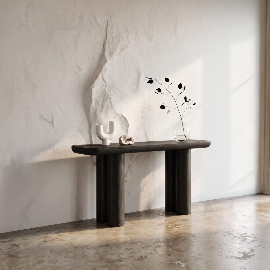 Midcentury Black Console Table Living Room, solid wood, built to order