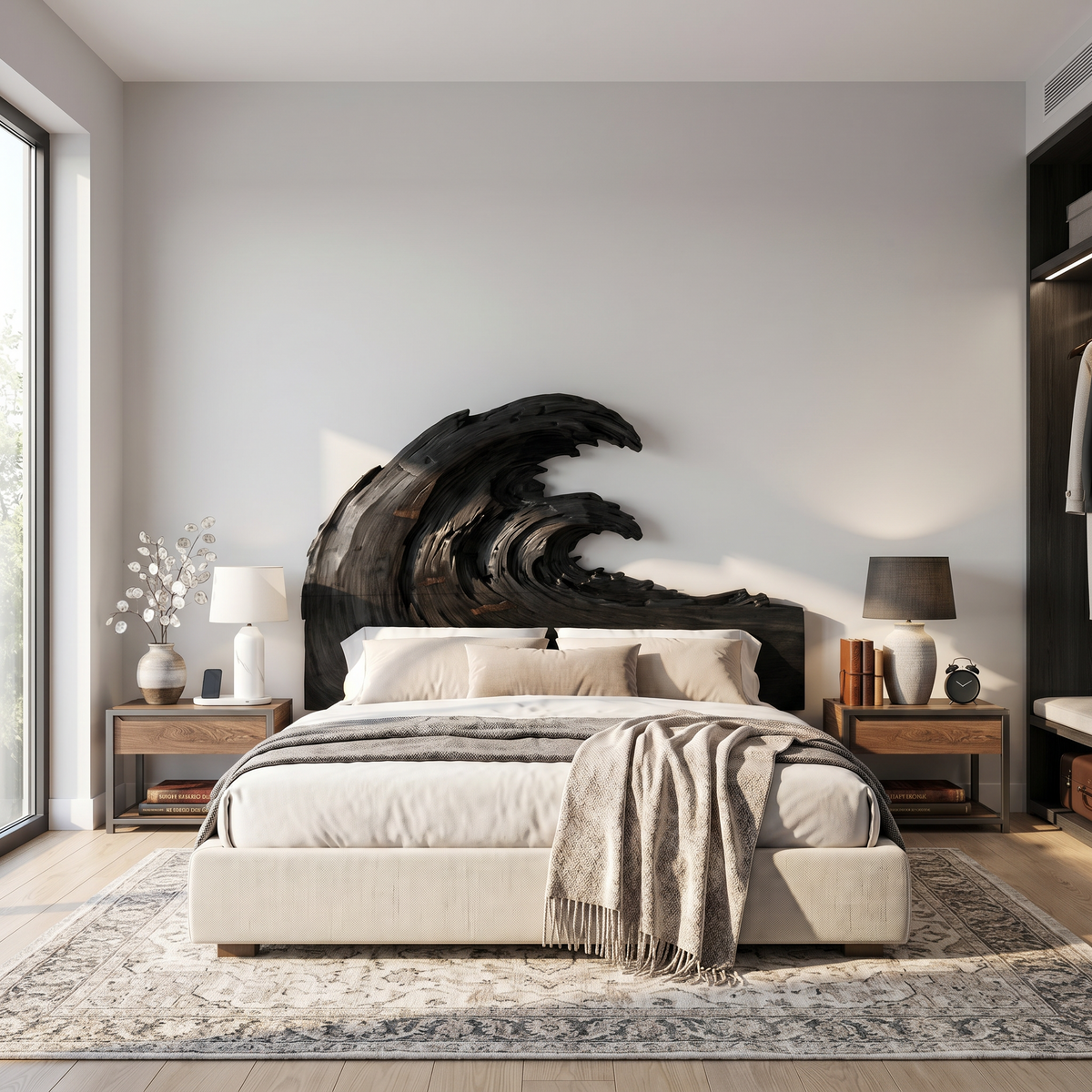 Organic Flowing Grain Headboard Wooden Bed Headboard, solid wood, built to order, view 4