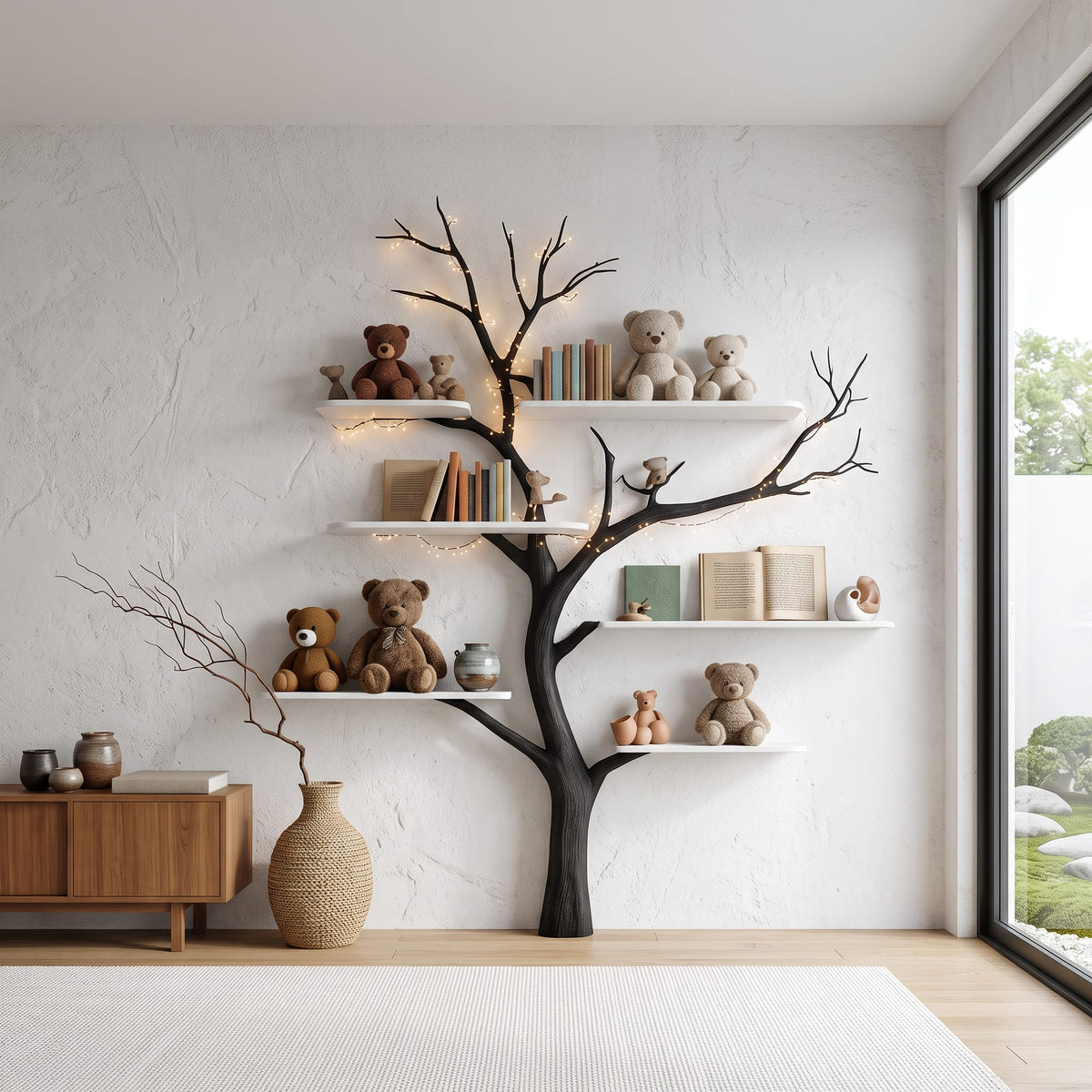 Midcentury Tree Bookshelf Nursery Bedroom, solid wood, built to order